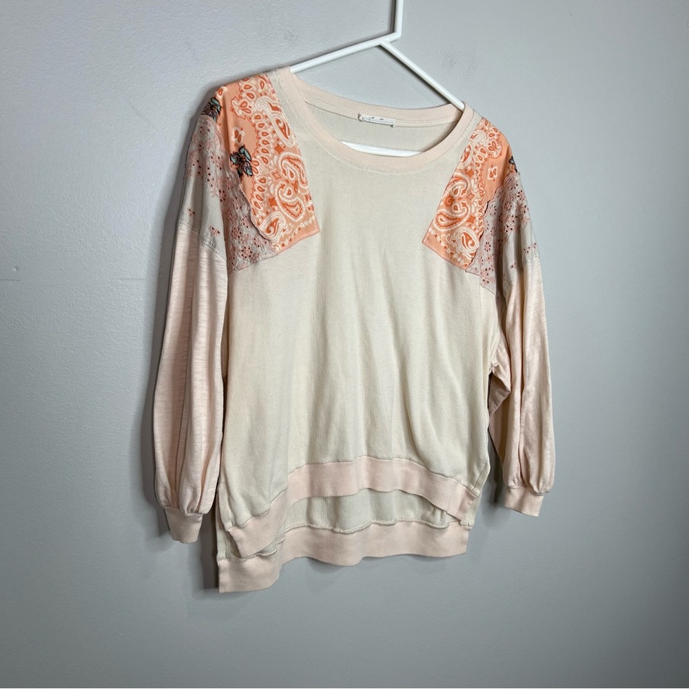 We the Free Patchwork Cozy Boho Feelin It tee in alabaster combo size XS - Picture 5 of 15